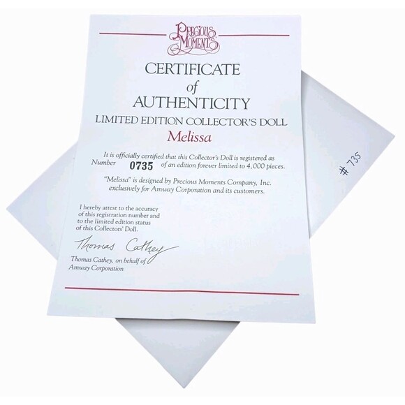 Precious Moments 16" Christmas Doll MELISSA Amway Exclusive Limited 4000 Box COA - Picture 5 of 8